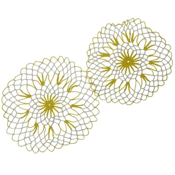 Vintage Doilies Crochet Set of 3 Wide Knit Yellow Orange White - Picture 3 of 10